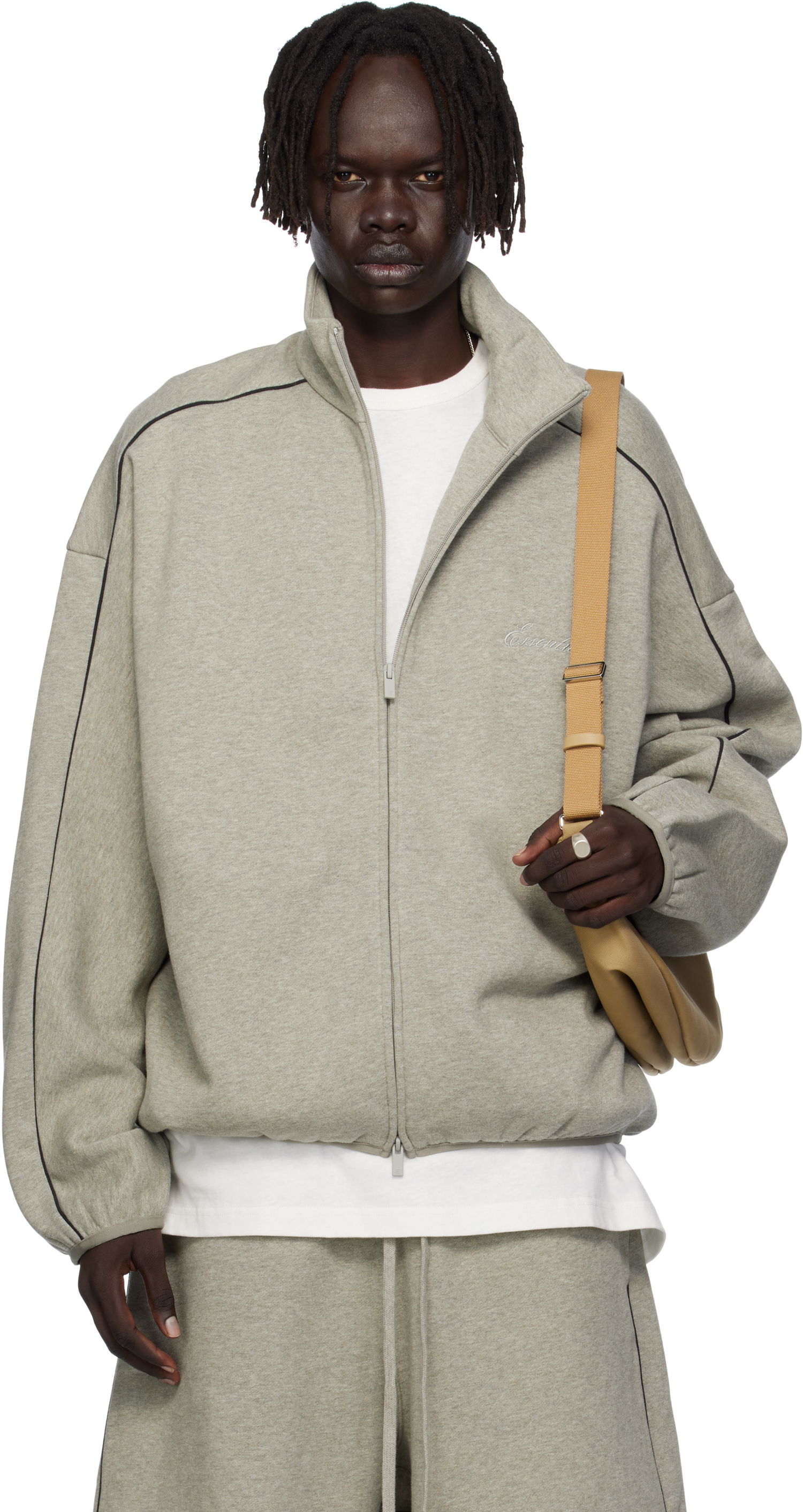 Jakke Fear of God Fear of God ESSENTIALS Modern Fit Fleece Track Jacket Grå | 202SP256895F, 0