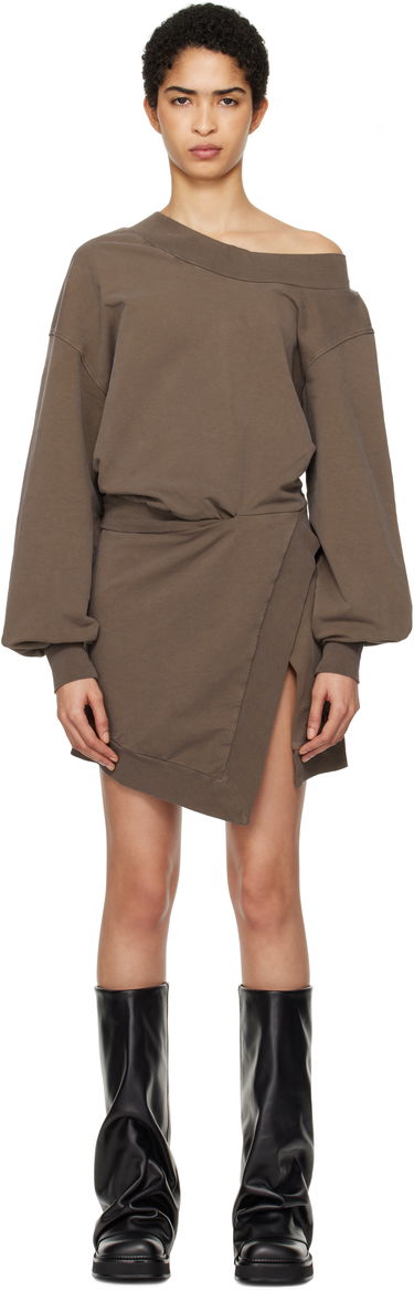 Kjole The Attico Attico Off-Shoulder Draped Sweater Mini Dress Brun | 250WCA00397 JJF006AA, 0