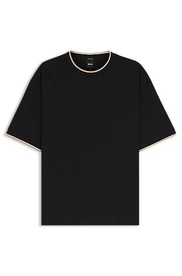 T-shirt BOSS Cotton T-Shirt with Striped Cuffs Sort | 50548012