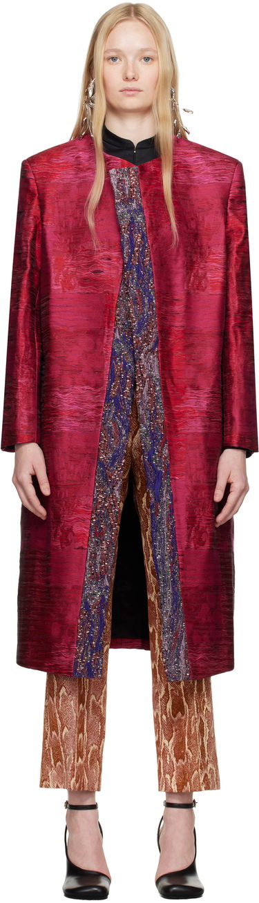 Frakker Dries Van Noten Dries Van Noten Jacquard Panel Coat Rød | 251-010222-1544, 0