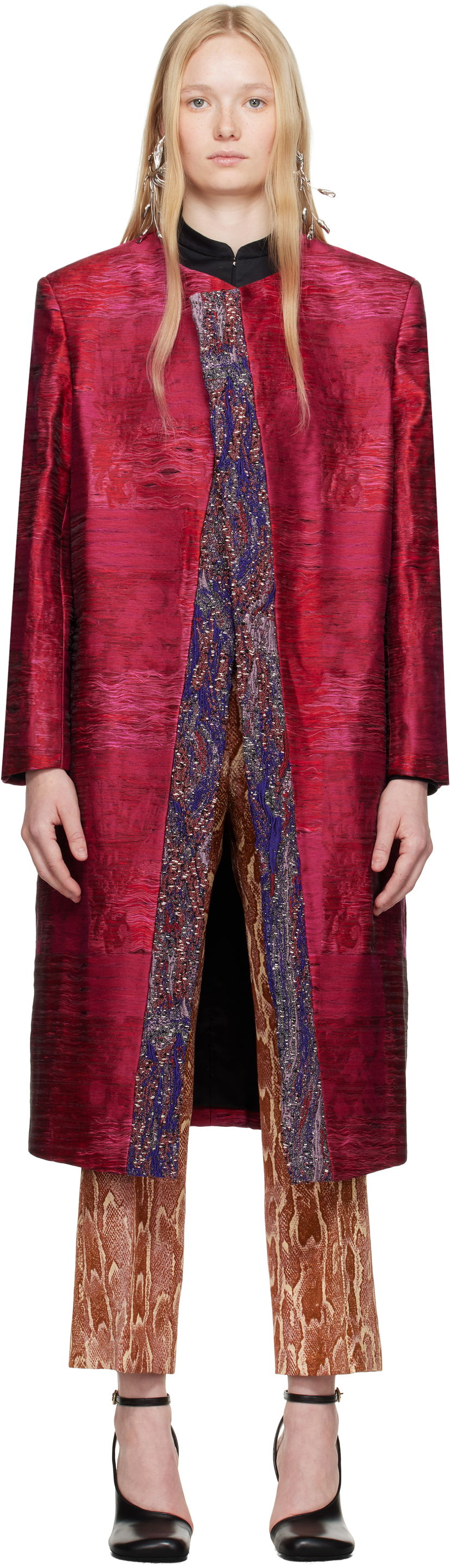 Frakker Dries Van Noten Dries Van Noten Jacquard Panel Coat Rød | 251-010222-1544
