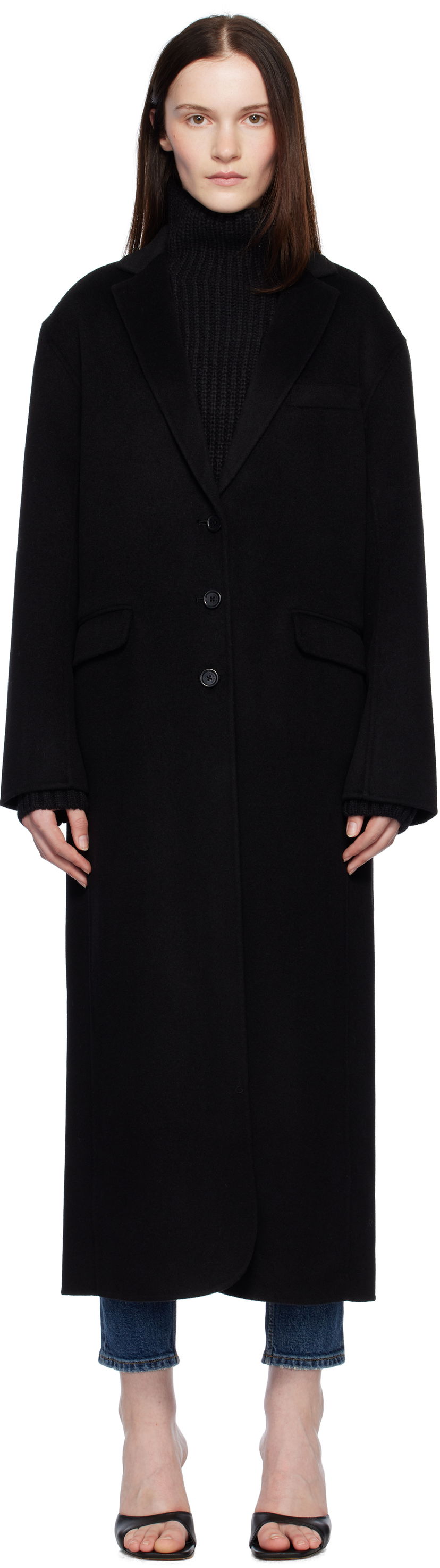 Frakker Anine Bing Long Wool-Blend Overcoat Sort | A-01-4163-000