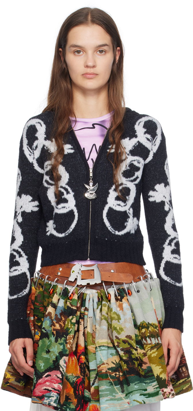 Sweater Chopova Lowena Chain Link Hooded Cardigan Sort | 5197