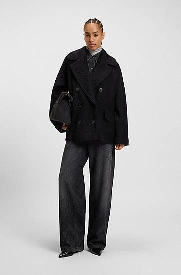 Frakker BOSS Boxy-fit Caban coat with bouclé texture Sort | 50548664, 1