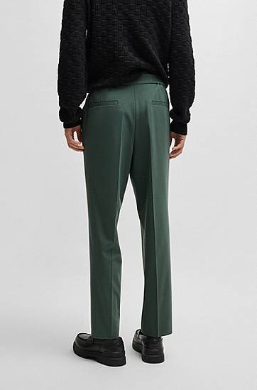 Bukser BOSS Slim-Fit Wool-Blend Poplin Trousers Grøn | 50530110, 1