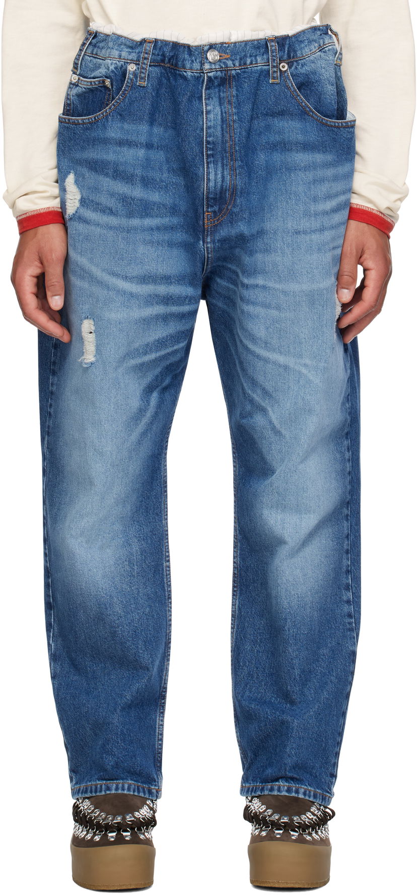 Jeans Bluemarble Trompe L'œil Distressed Jeans Blå | PA71 DE11B24 BLU