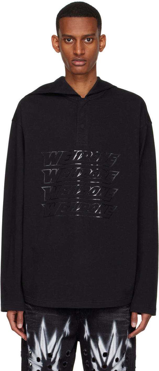 Sweatshirt We11done We11done Embossed-Logo Cotton Henley Sort | WD-TT1-22-554-U-BK, 0