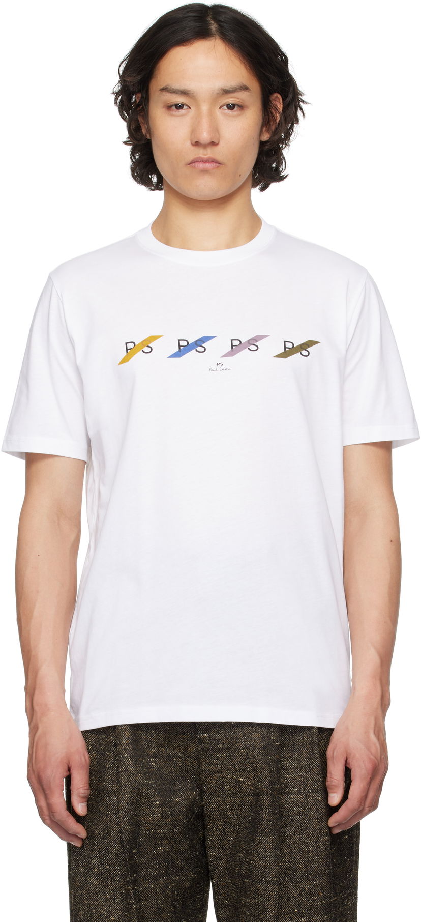 T-shirt Paul Smith PS Paul Smith 'PS' Row Multi T-Shirt Hvid | M2R-011R-PP5082-01