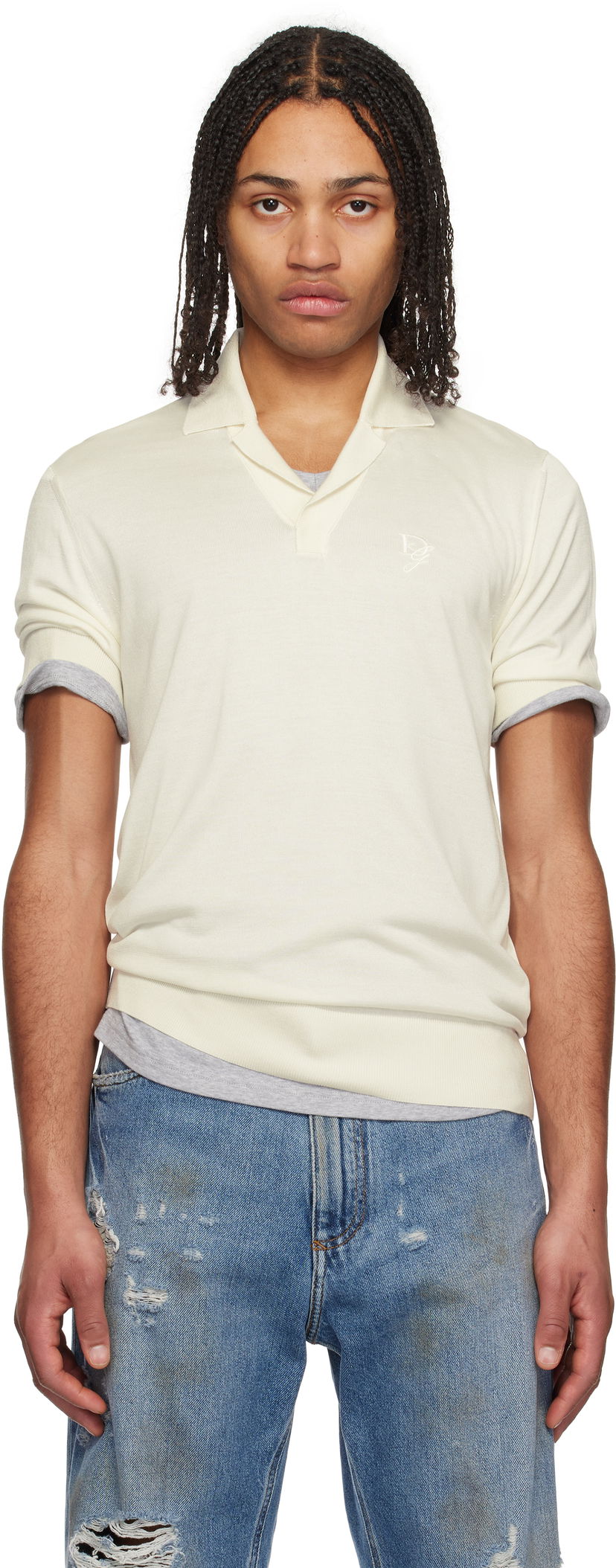 Polo skjorte Dolce & Gabbana Dolce&Gabbana Silk Polo with Logo Embroidery Hvid | GXZ09ZJBSK3