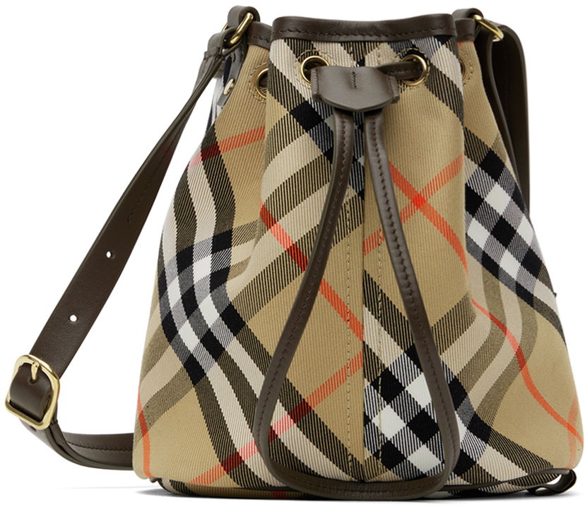 Skuldertaske Burberry Drawstring Check Bag Beige | 8093804
