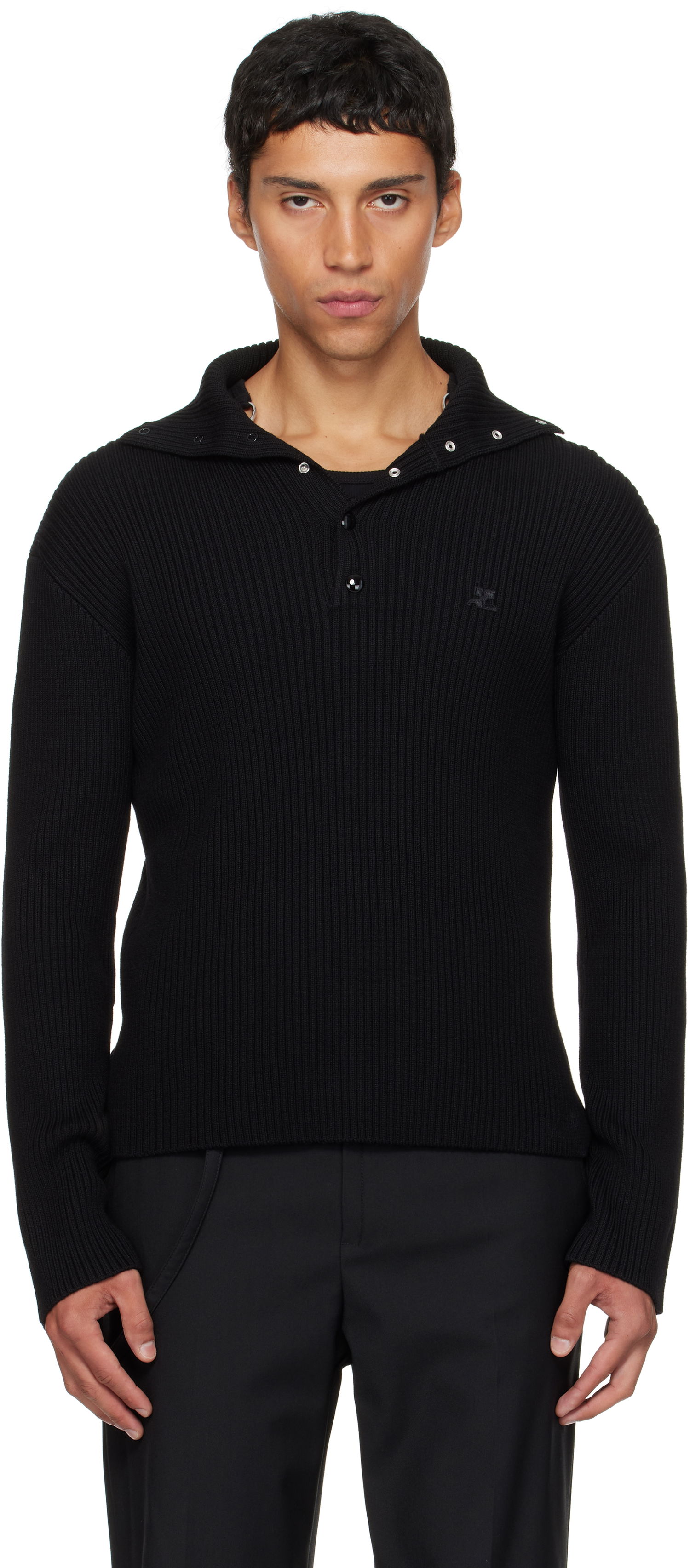 Sweater Courrèges Courrèges Ribbed Wool Polo Sort | 325MPO050FI0036, 0