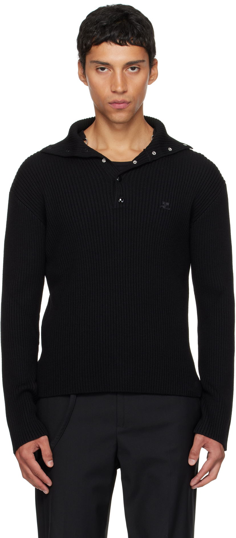 Sweater Courrèges Courrèges Ribbed Wool Polo Sort | 325MPO050FI0036