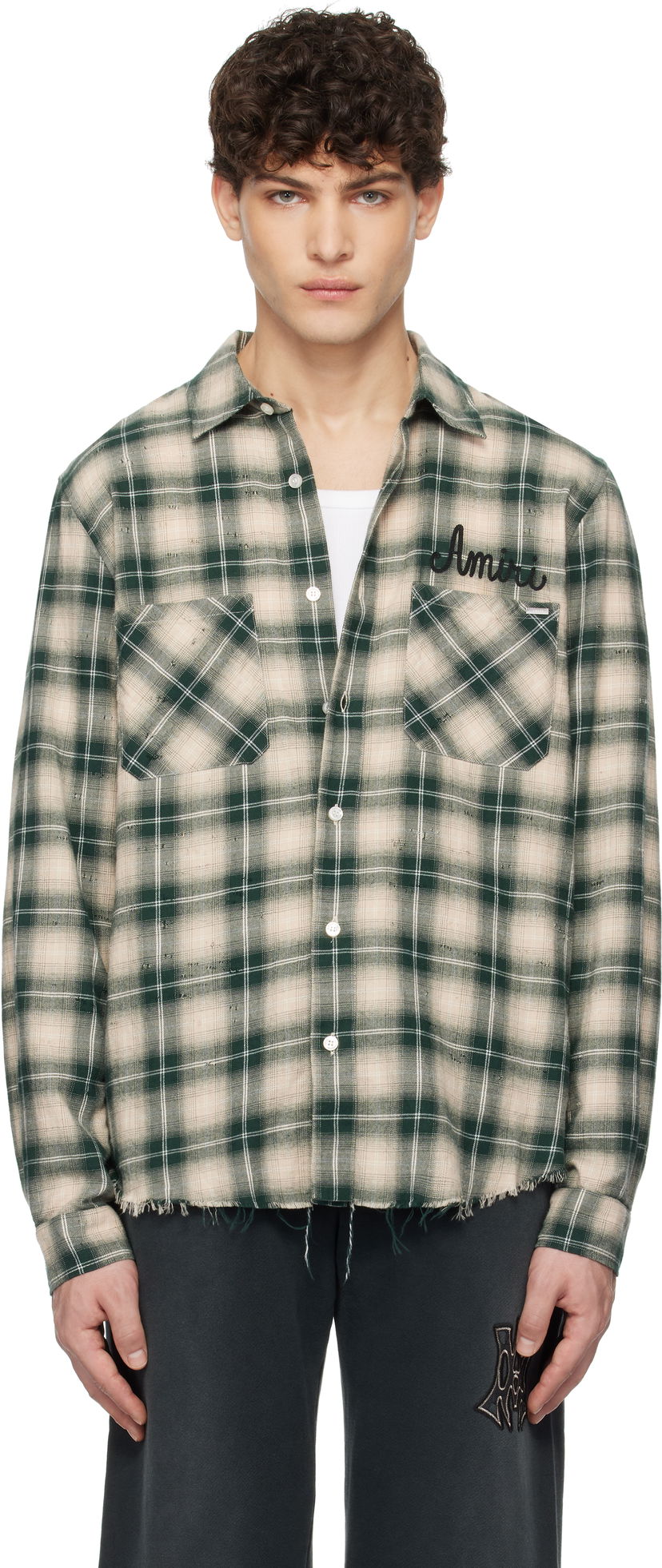 Skjorte AMIRI Amiri Shotgun Distressed Plaid Flannel Shirt Grøn | AMSTFL1009