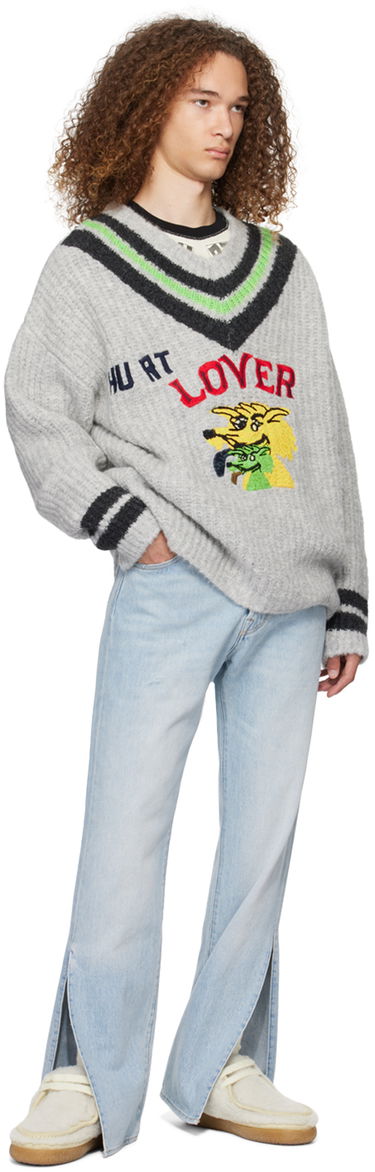 Sweater ERL 'Hurt Lover' Graphic V-Neck Sweater Grå | ERL07N004, 3