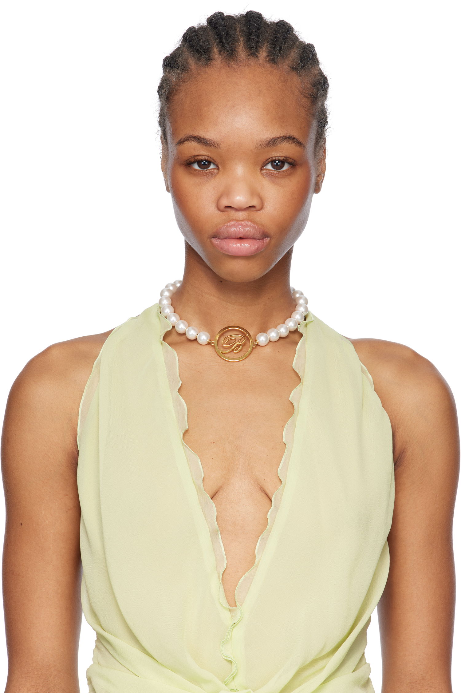 Halskæde Blumarine Blumarine Faux-Pearl Choker Necklace with Initial Pendant Metalisk | P522W313A, 1