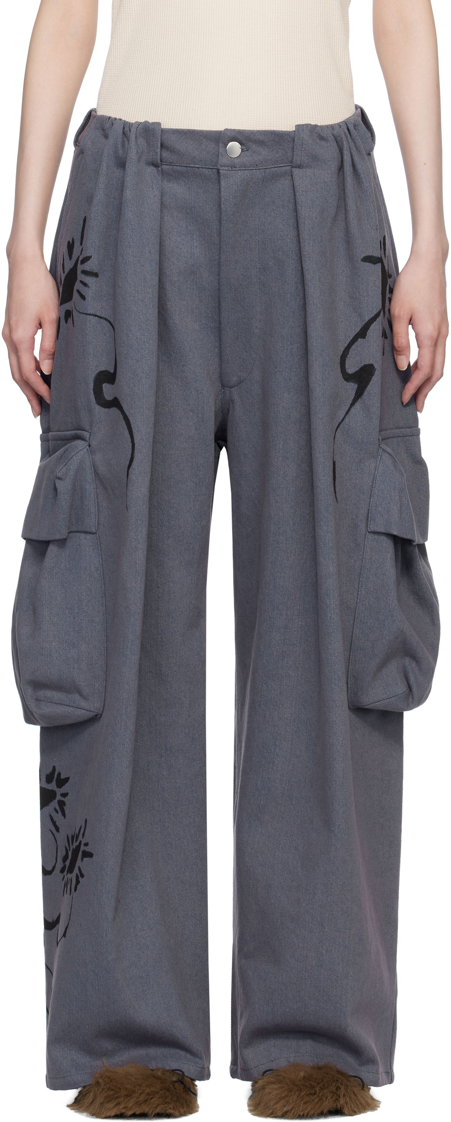 Cargo bukser Collina Strada Collina Strada Pleated Denim Cargo Pants Grå | XX6038, 0