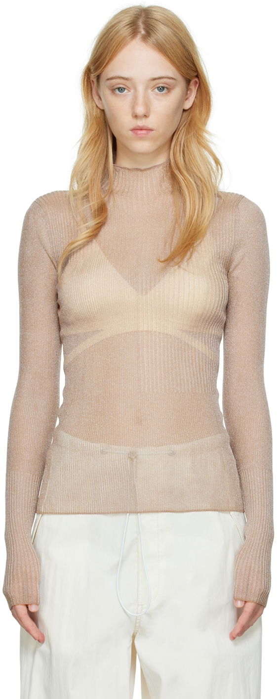 Sweater Dion Lee Dion Lee Ribbed Long Sleeve T-Shirt Beige | C7095P22