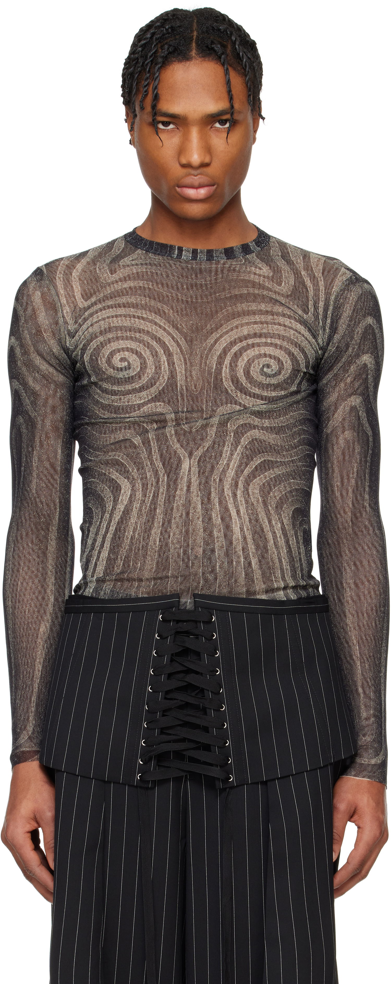 Sweater Jean Paul Gaultier Jean Paul Gaultier 'The Spirale' Sheer Long Sleeve T-Shirt Sort | 25/34-F-TO270-T587-000203, 0