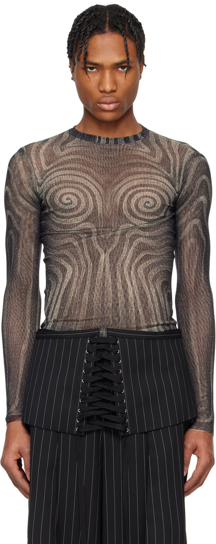 Sweater Jean Paul Gaultier Jean Paul Gaultier 'The Spirale' Sheer Long Sleeve T-Shirt Sort | 25/34-F-TO270-T587-000203