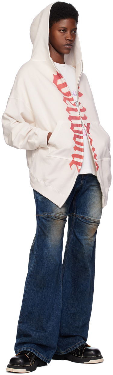 Sweatshirt We11done We11done Printed Zip-Up Hoodie Beige | WD-TJ0-24-812-U-WH, 3