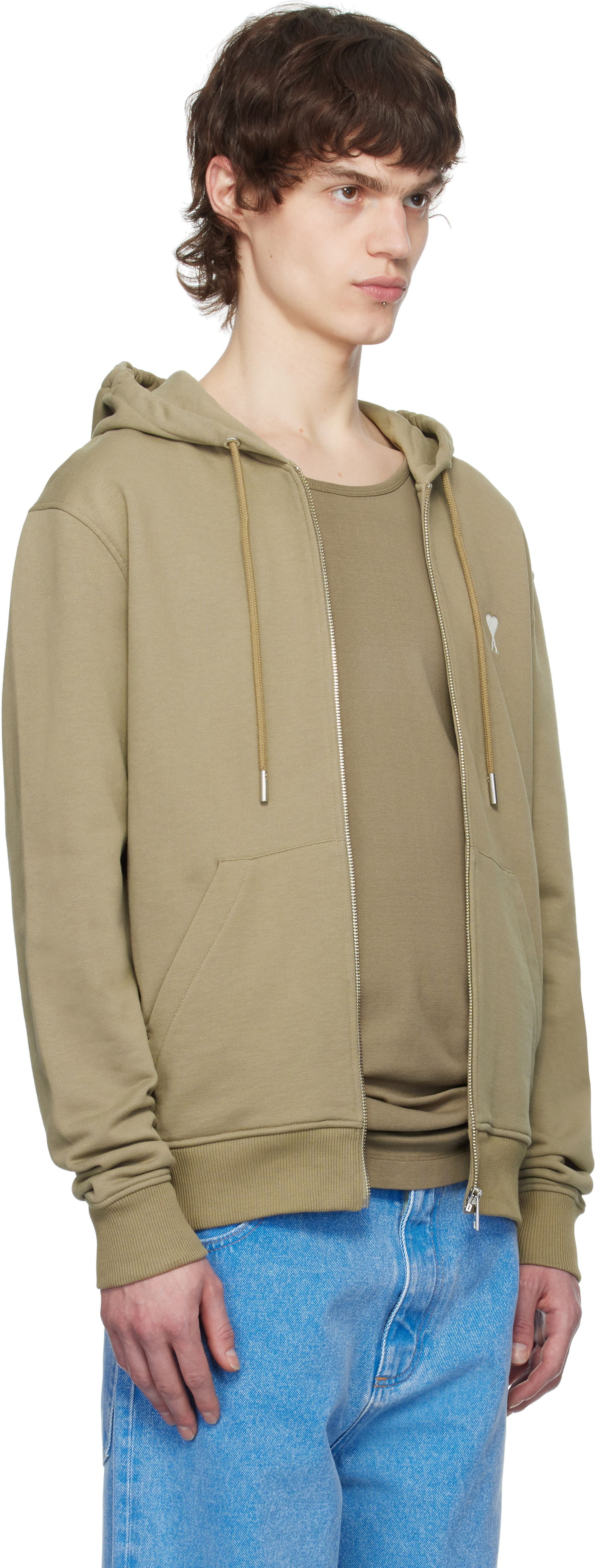 Sweatshirt AMI AMI Paris Ami de Coeur Zip-Up Hoodie Grøn | HSW460.730, 1