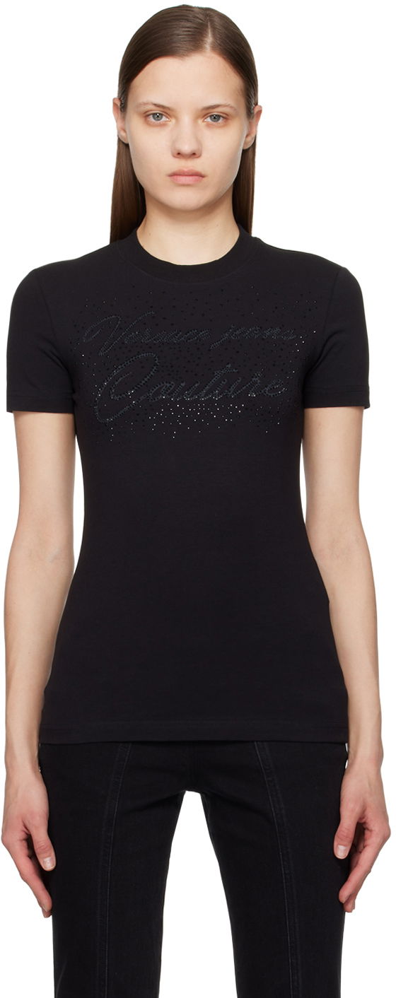 T-shirt Versace Couture Black Crystal-Cut T-Shirt Sort | E76HAH6A8_EJ0020