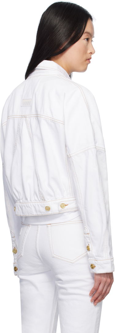 Jakke GANNI GANNI Pin-Buckle Cropped Denim Jacket Hvid | J1658, 2