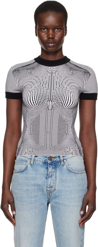 Sweater Jean Paul Gaultier Jean Paul Gaultier Morphing Pinstripes Jacquard T-Shirt Sort | 25/33-F-TS110-M084-0100, 0