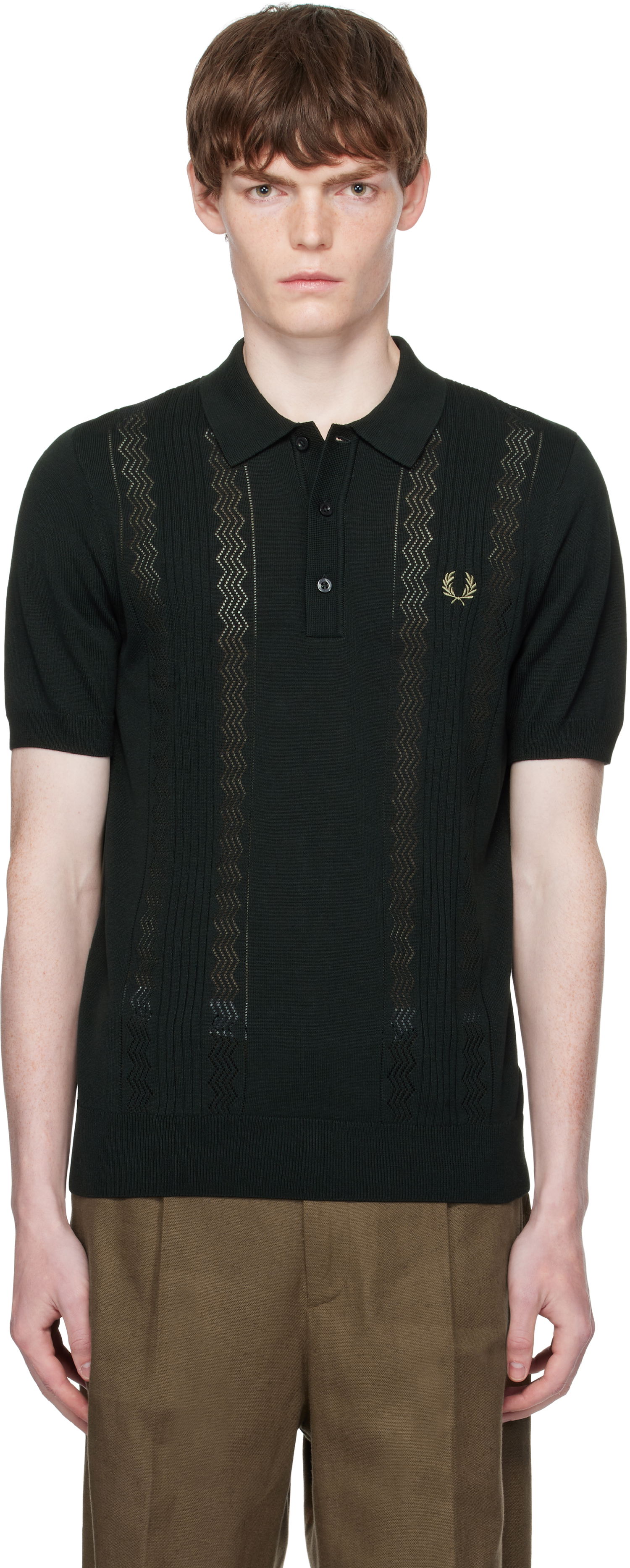 Polo skjorte Fred Perry Fred Perry Pointelle Panel Knitted Polo Grøn | K9750, 0