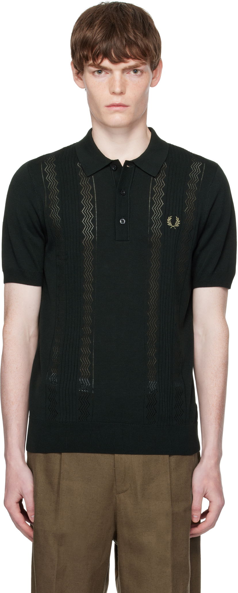 Polo skjorte Fred Perry Fred Perry Pointelle Panel Knitted Polo Grøn | K9750
