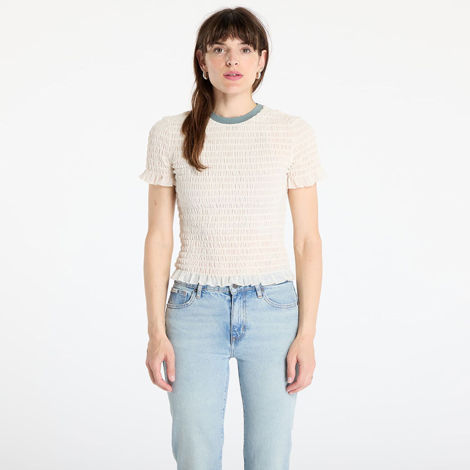 T-shirt GUESS GUESS Originals Smocked T-Shirt Hvid | W5GP51KBBF2-G053, 0