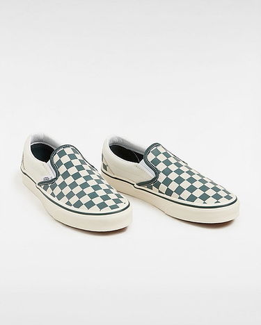 Sneakers og sko Vans Classic Slip-on Checkerboard Shoes (checkerboard Green/true White) Unisex White, Size 2.5 Grå | VN000BVZBGN, 1