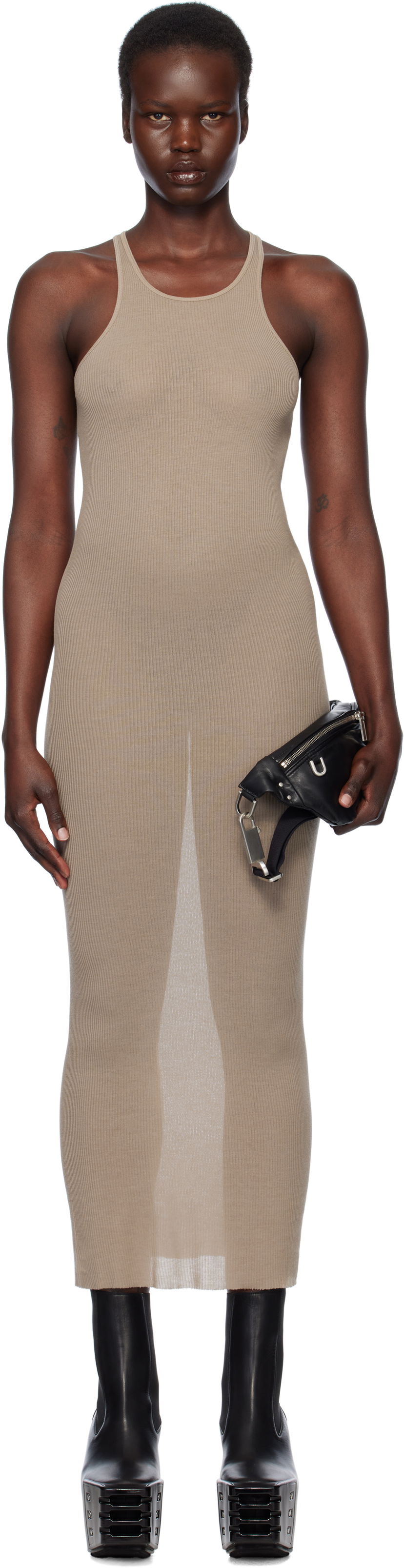 Kjole Rick Owens Rick Owens Hollywood Tank Maxi Dress Beige | RP01E7549 RC