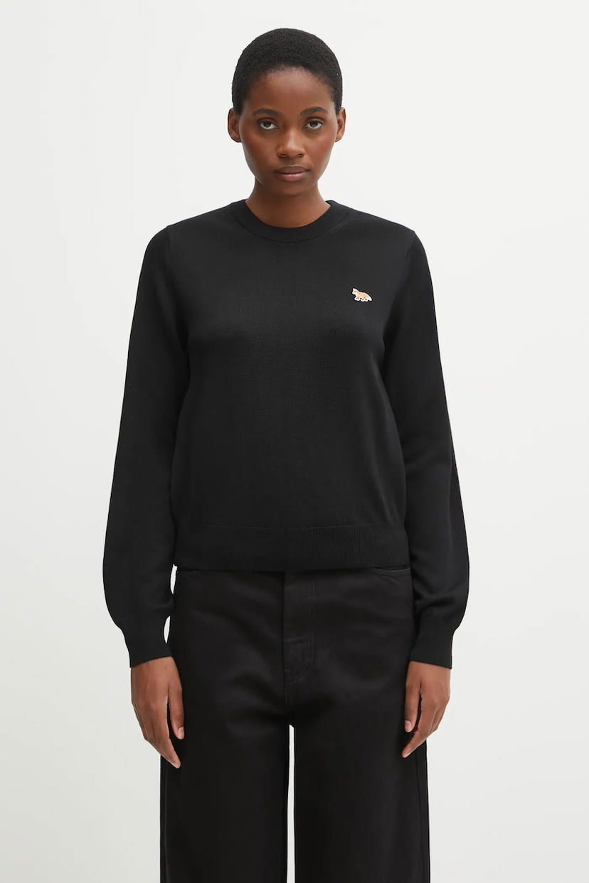 Sweater MAISON KITSUNÉ Baby Fox Merino Regular Sweater Sort | PW00801KT1181