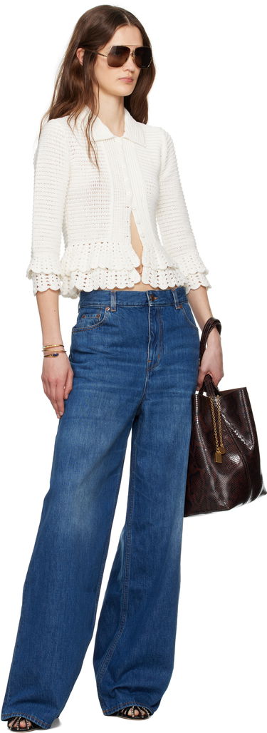 Sweater CHLOÉ Chloé Fitted Ruffled Cropped Cardigan Hvid | CH25UMP05545, 3