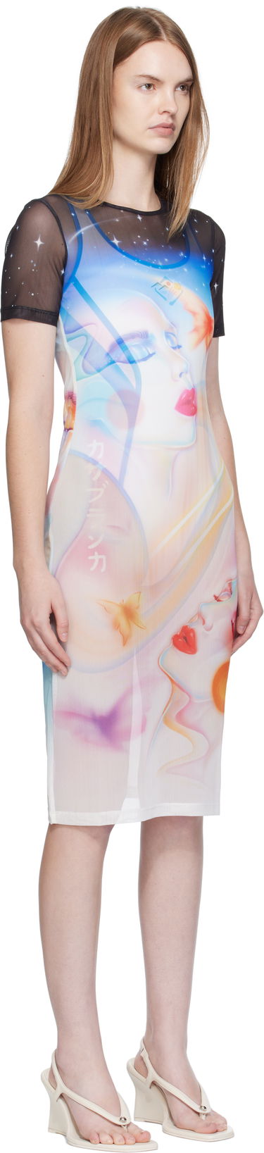 Kjole Casablanca Casablanca Printed Mesh Midi Dress Flerfarvet | WPF25-JDR-010-01, 1
