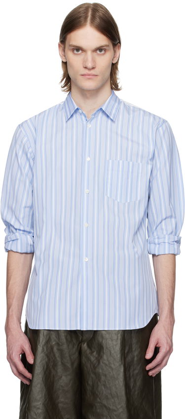 Skjorte Comme des Garçons Comme des Garçons Shirt Yarn Dyed Stripe Poplin Shirt Blå | FZ-B401-051, 0