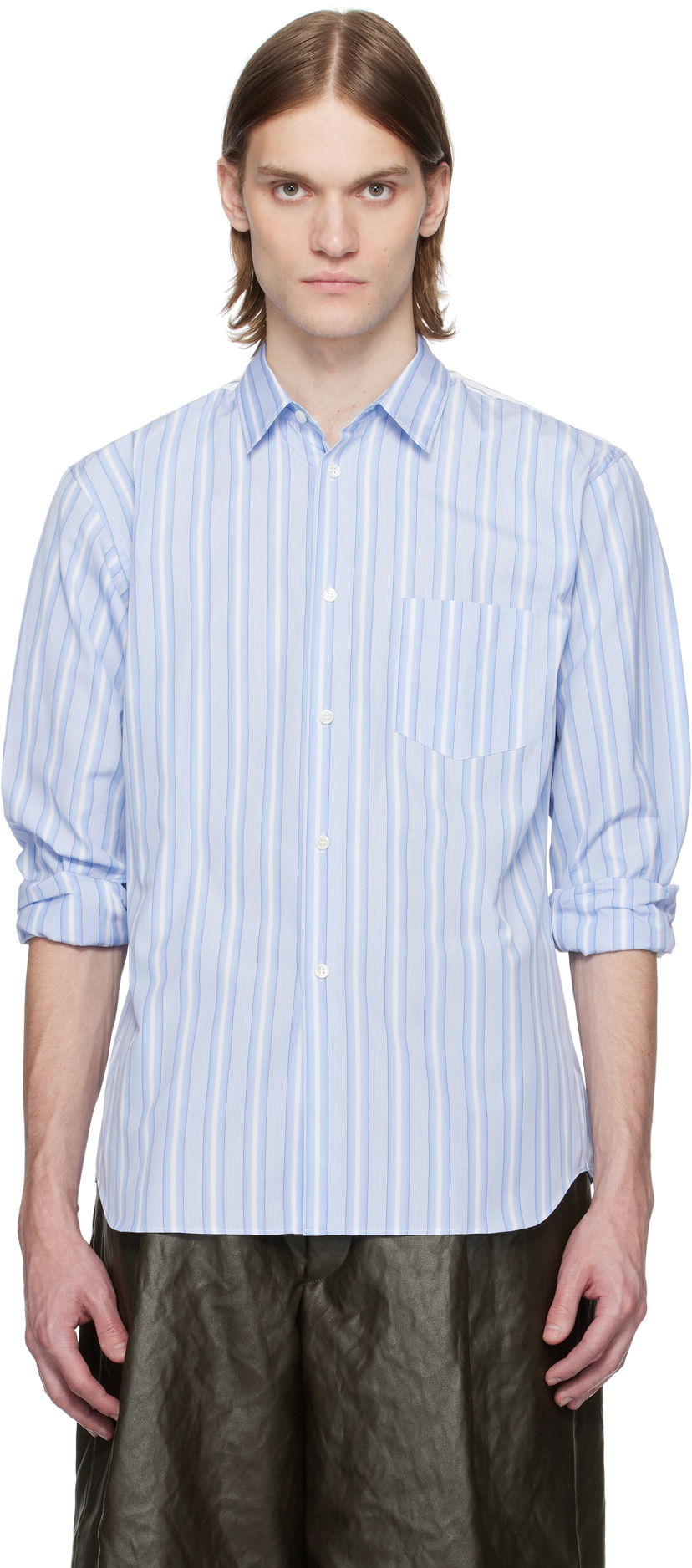 Skjorte Comme des Garçons Comme des Garçons Shirt Yarn Dyed Stripe Poplin Shirt Blå | FZ-B401-051