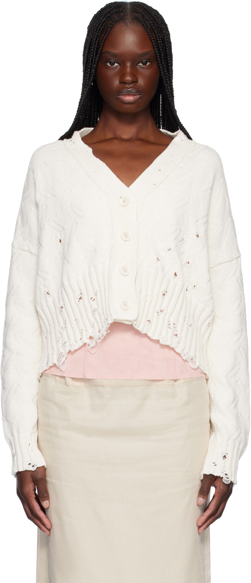 Sweater Marni Marni Distressed Cropped Cardigan Hvid | CDMD0403A0 UFC658