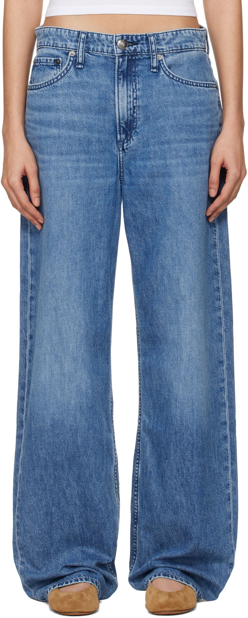 Jeans rag & bone Rag & Bone 'The Logan' Mid-Rise Wide Leg Jeans Blå | WDD24F29351FRI