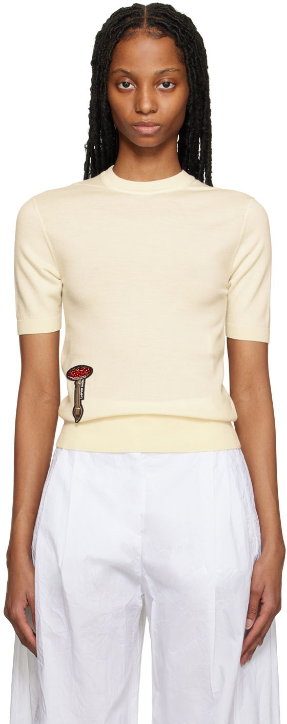 T-shirt LANVIN Embroidered Crewneck T-Shirt Beige | RW-POY014-K005-P23, 0