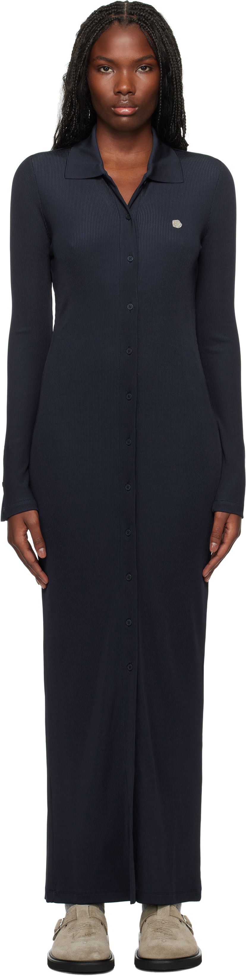 Kjole KENZO Long Rib Cardigan Dress Mørkeblå | FE62RO7654SS