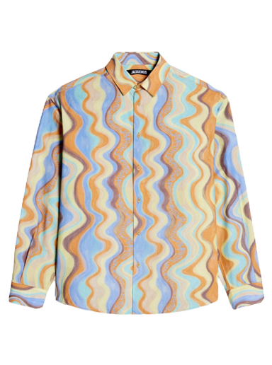 Skjorte Jacquemus La Chemise Simon Classic Print Desert Waves Blue Stripes Beige | 216SH001-1356-3EU