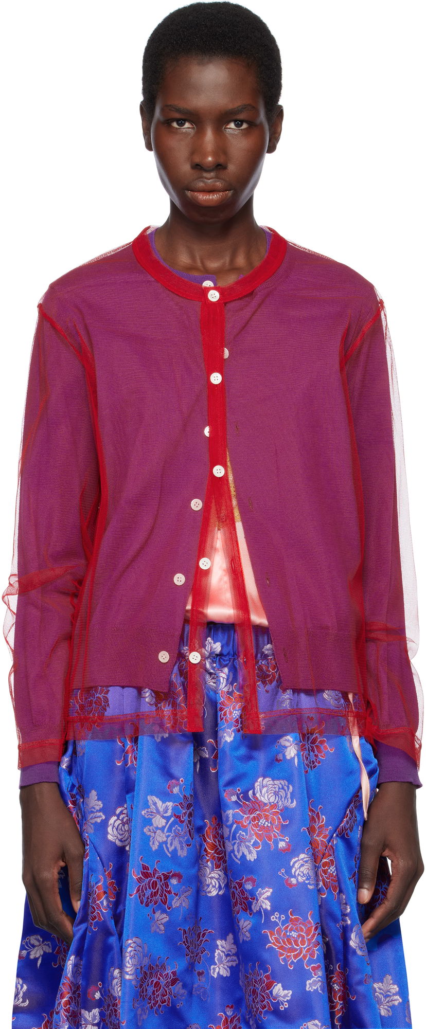 Sweater Comme des Garçons Comme des Garçons Worsted Wool and Nylon Tulle Cardigan Rød | GO-B020-051-3
