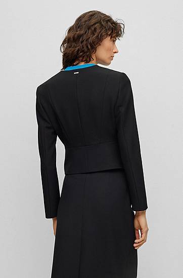 Jakke BOSS Slim-Fit Cropped Stretch Jacket Sort | 50493541, 1