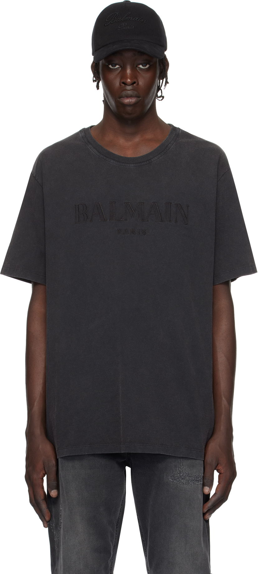 T-shirt Balmain Loose Vintage Embroidery T-Shirt Sort | DH1EG010BC72