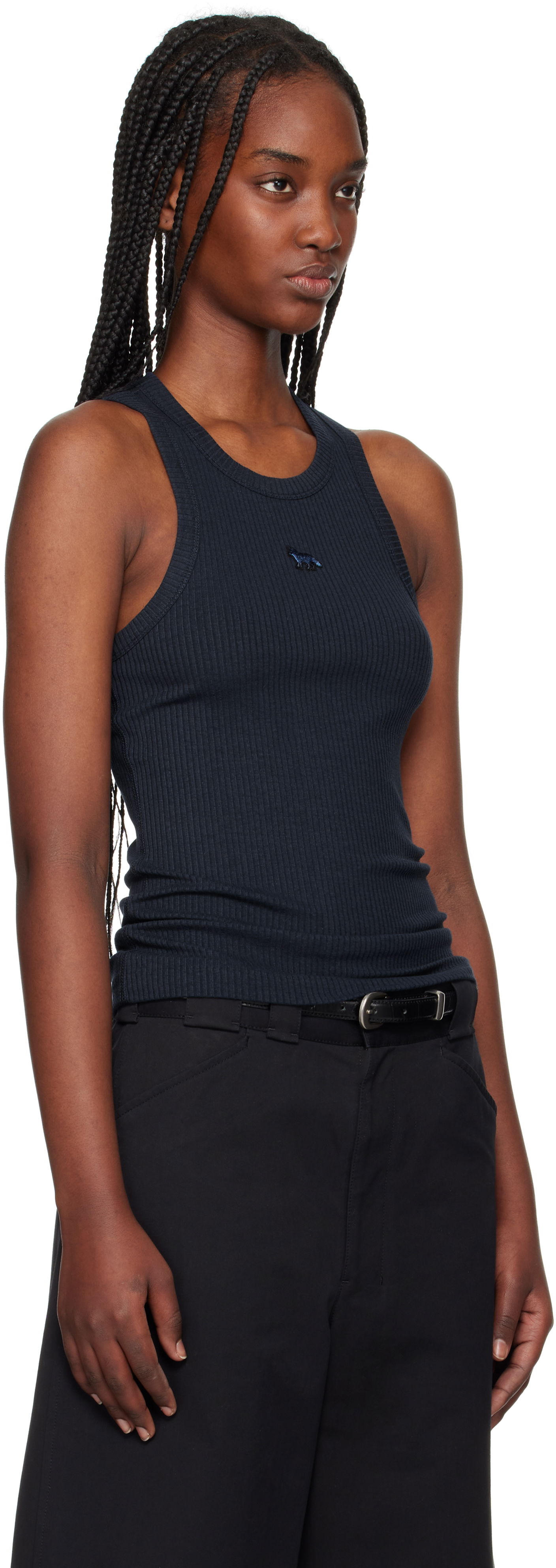 Tanktop MAISON KITSUNÉ Maison Kitsuné Baby Fox Patch Ribbed Tank Top Mørkeblå | OW00604KJ0134, 1