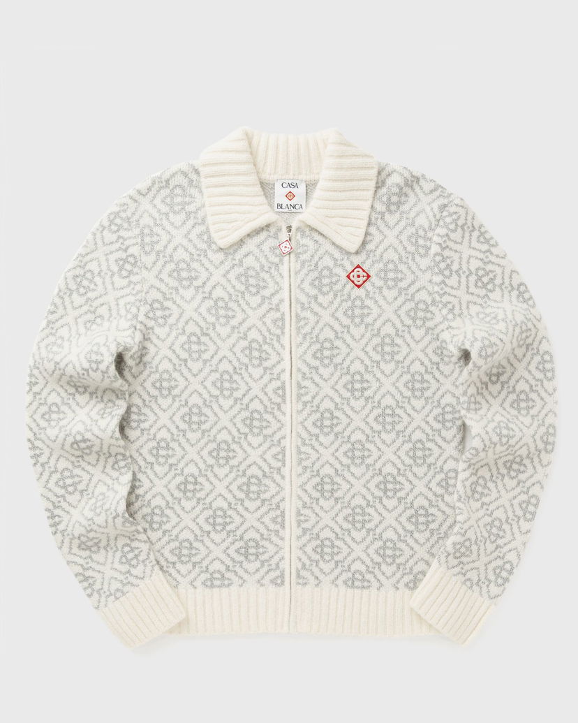 Sweater Casablanca Monogram Knitted Zip-Up Cardigan Hvid | M-AW25-KW-1042-01