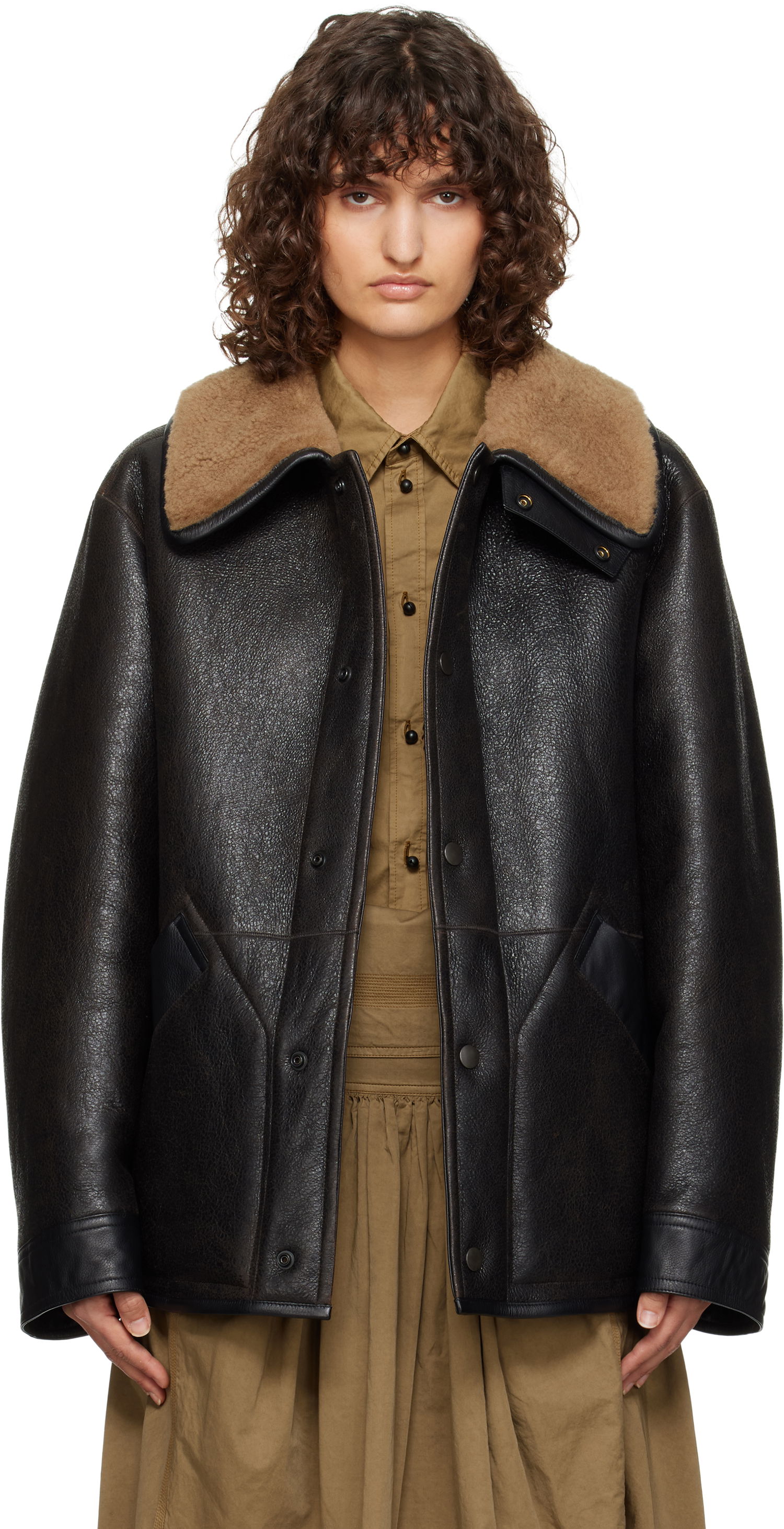 Bomberjakke LEMAIRE Shearling Oversized Jacket Sort | CO1080 LL0092, 0