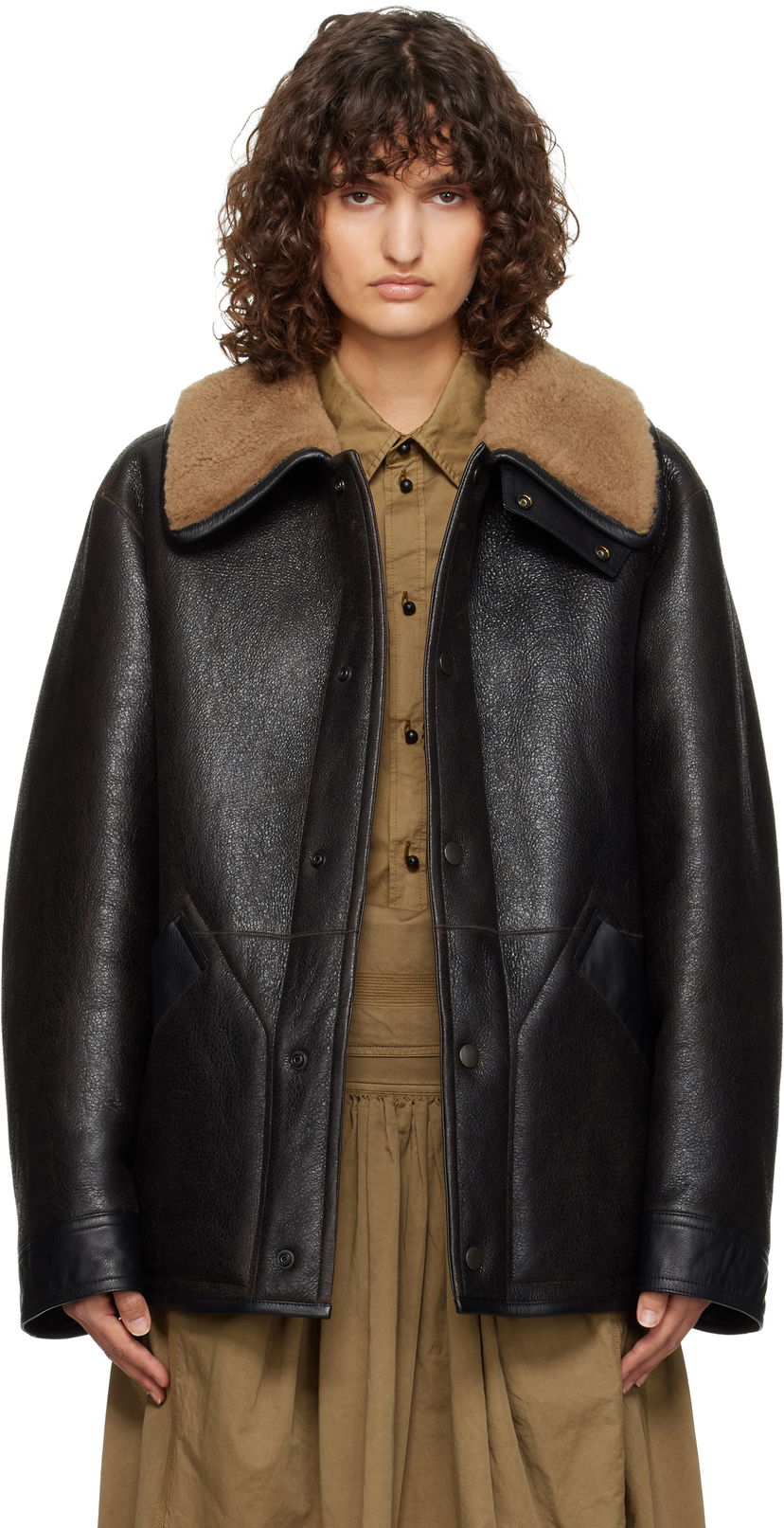 Bomberjakke LEMAIRE Shearling Oversized Jacket Sort | CO1080 LL0092